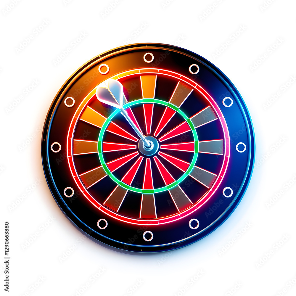 Obraz premium Dartboard holographic 3D icon. neon symbol vector illustration isolated on white background. Generative AI