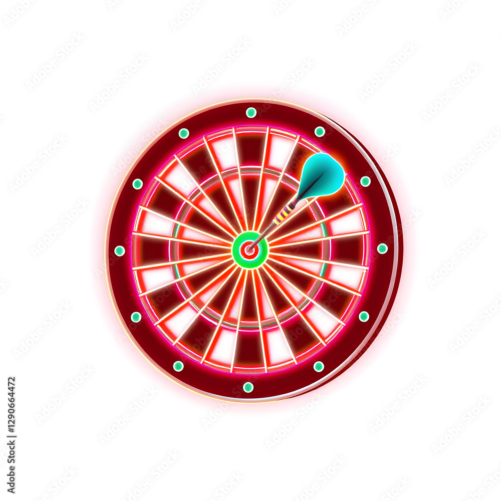 Obraz premium Dartboard holographic 3D icon. neon symbol vector illustration isolated on white background. Generative AI