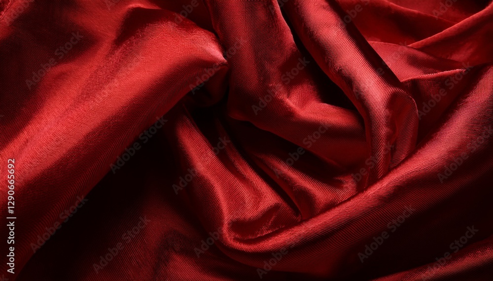 Obraz premium Close-up of red velvet fabric, showcasing its intricate folds that create rich depth and shadow play, emphasizing the luxurious texture and vibrant color.