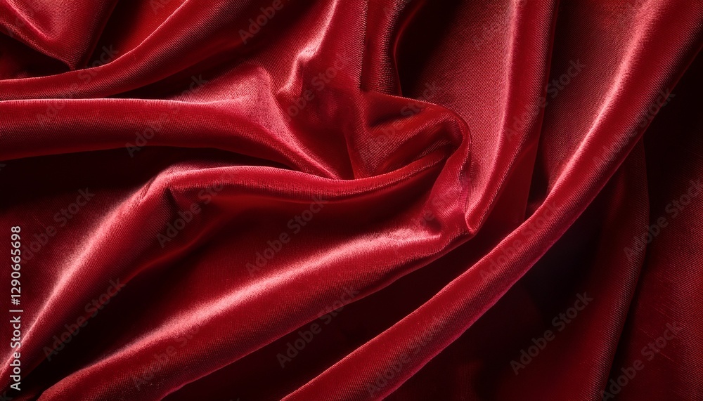 Obraz premium Close-up of red velvet fabric, showcasing its intricate folds that create rich depth and shadow play, emphasizing the luxurious texture and vibrant color.