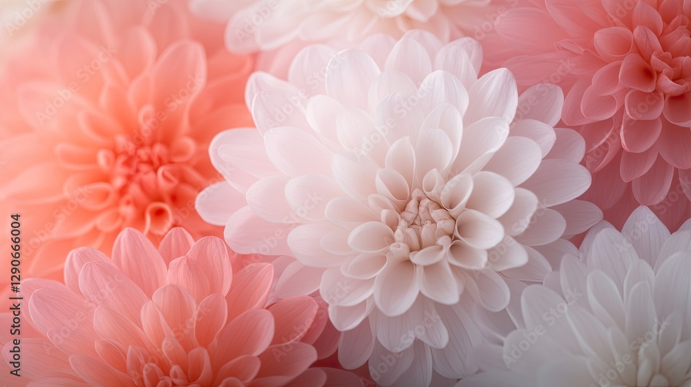 Fototapeta premium Soft pastel flowers create serene composition, showcasing delica