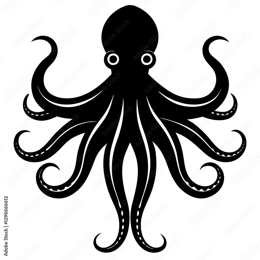 Octopus Silhouette Vector Icon High-Quality Design on White Background. Octopus Silhouette Vector Icon High-Quality Design on White Background.