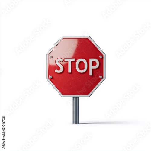 Road work signage engineering Concept. A bright red octagonal stop sign on a metallic pole, symbolizing the need to halt and ensure safety at intersections.