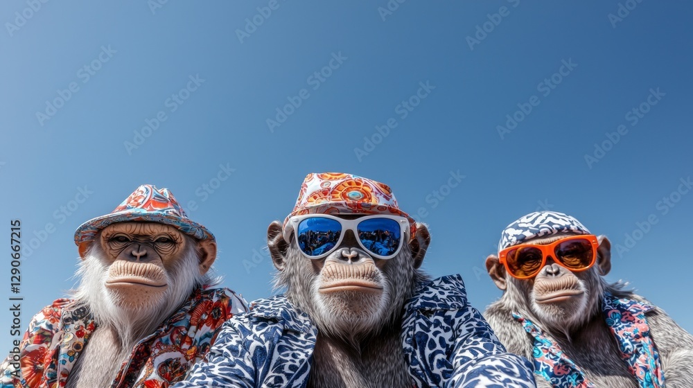 Cool Chimpanzees in Sunglasses Hats Summer Fun Cool Chimpanzees in Sunglasses Hats Summer Fun