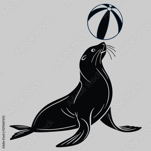 a sea lion balancing a ball silhouette vector design art and illustration