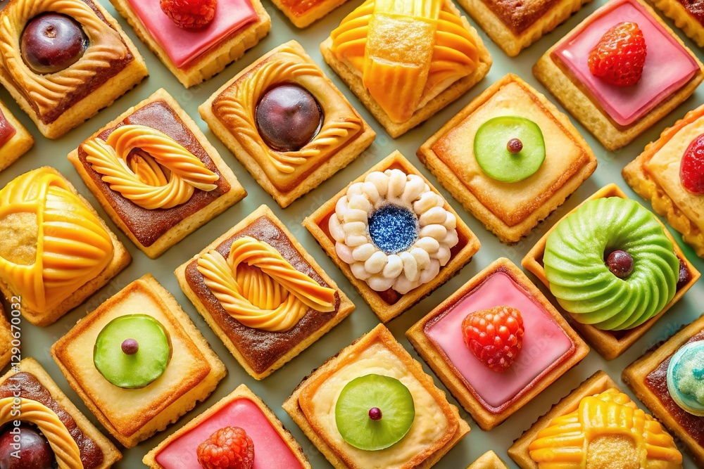 Fototapeta premium Abstract Flat Square Pastry Background: Delicious Snack Texture