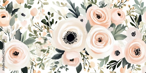 Elegant Peach and White Watercolor Floral Design Perfect for Wedding Invitations or Home Decor
