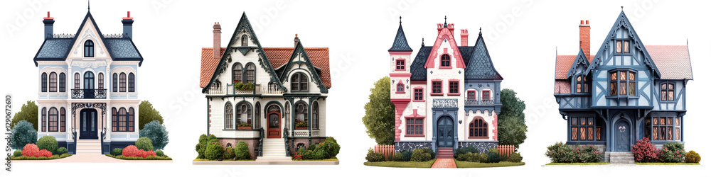 Collection of Exquisite Victorian Era Historic Houses with Intricate Architectural Facades Decorative Elements and Beautifully Landscaped Outdoor Spaces Collection of Exquisite Victorian Era Historic Houses with Intricate Architectural Facades Decorative Elements and Beautifully Landscaped Outdoor Spaces