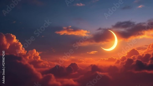Night sky with full moon for background, concept of horror, Halloween, mystery and nature. Dramatic spooky clouds in moonlight from full moon. Dark gothic sky wallpaper.