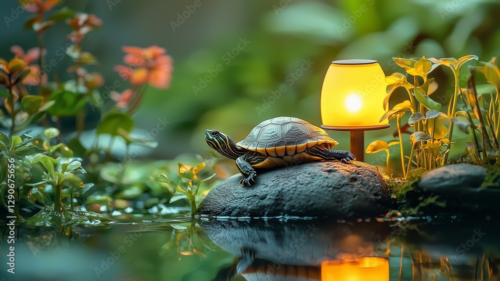 a collection of images featuring turtles and tortoises in natural settings, basking under warm light. the images showcase intricate shell patterns, lush greenery, and cozy lighting that creates a peac a collection of images featuring turtles and tortoises in natural settings, basking under warm light. the images showcase intricate shell patterns, lush greenery, and cozy lighting that creates a peac