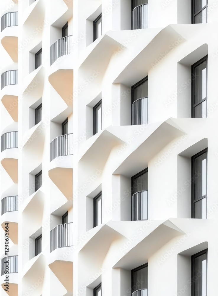 Modern Architecture with Geometric Facade and Symmetrical Windows Modern Architecture with Geometric Facade and Symmetrical Windows