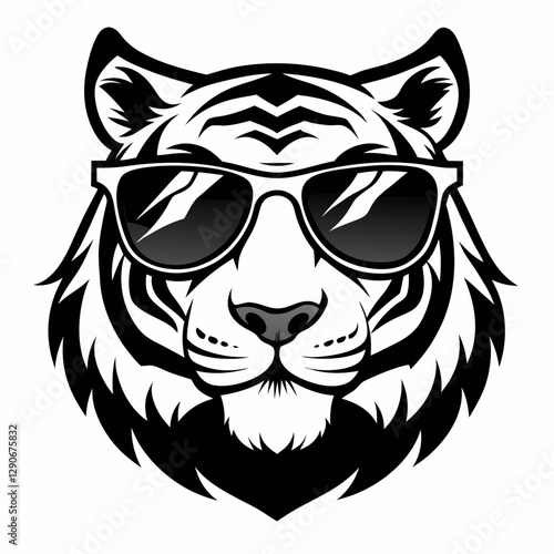 tiger head-with sunglass vector silhouette,