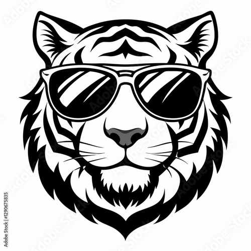 tiger head-with sunglass vector silhouette,