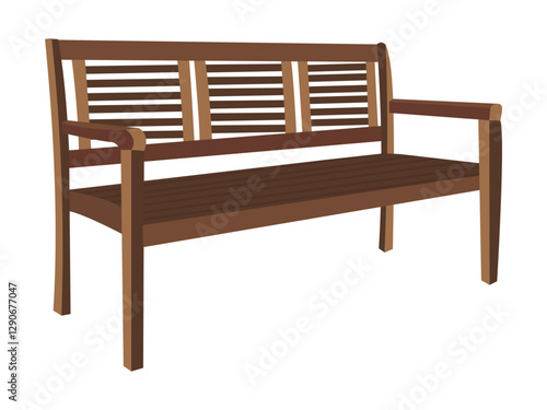Wooden bench illustration, classic outdoor seating, garden furniture, park bench design
