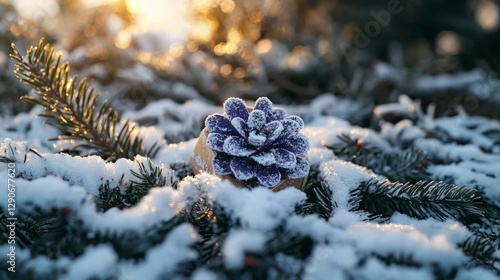 Wallpaper Mural Snowy Winter Gift Box under Fir Tree  Christmas Present  Holiday Season  Festive Decoratio Torontodigital.ca