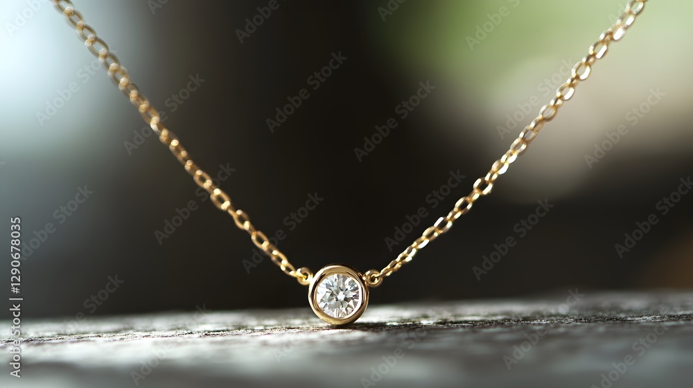 Fototapeta premium A minimalist gold necklace with a single tiny diamond