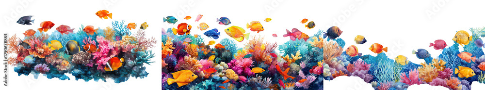 Naklejka premium Stunning vibrant coral reef ecosystem teeming with a diverse array of colorful tropical fish and other marine life in the captivating underwater world of a lush healthy oceanic environment
