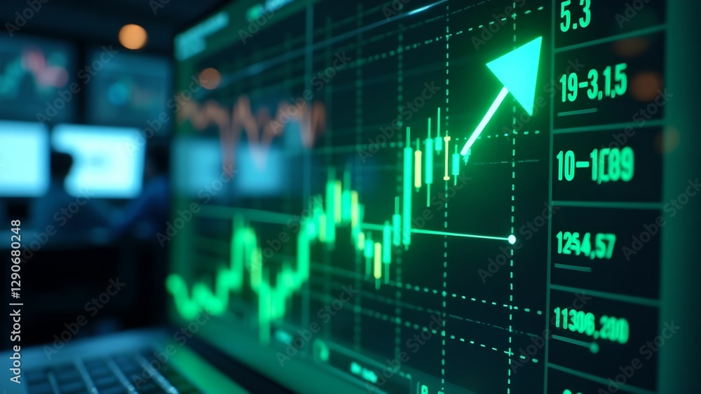 Stock market growth displayed on digital screen Stock market growth displayed on digital screen