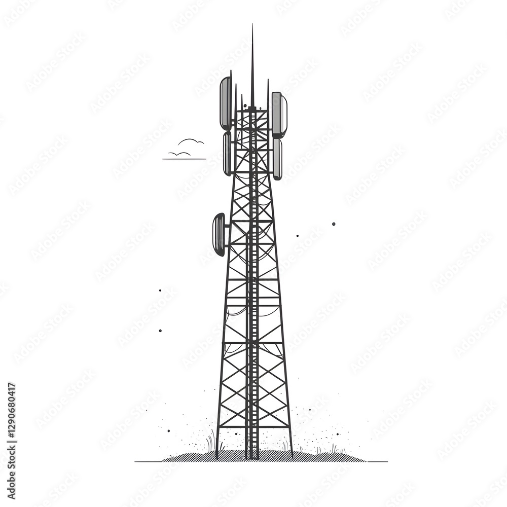 A black and white illustration of a tower, emphasizing its structure and architectural features A black and white illustration of a tower, emphasizing its structure and architectural features