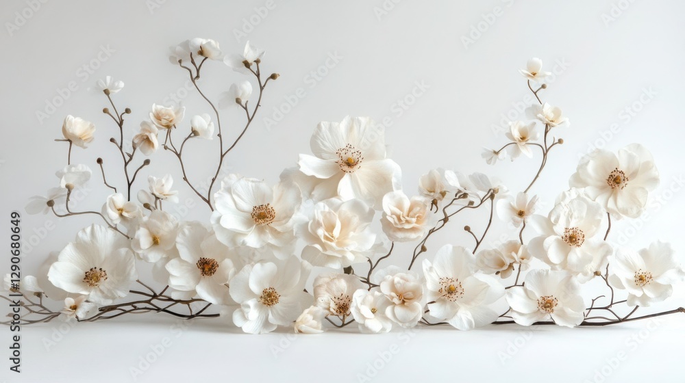 A minimalist floral arrangement with delicate, barely-there flowers in soft pastel hues, set against a white background, creating a subtle and elegant composition. A minimalist floral arrangement with delicate, barely-there flowers in soft pastel hues, set against a white background, creating a subtle and elegant composition.