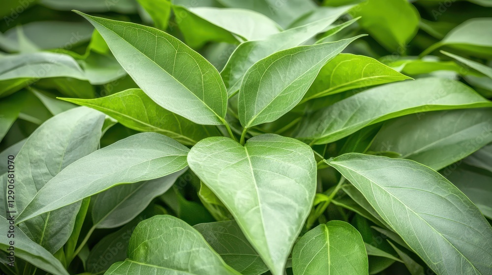Obraz premium A close-up of vibrant green leaves, showcasing their smooth texture and rich color, creating a lush and healthy appearance.