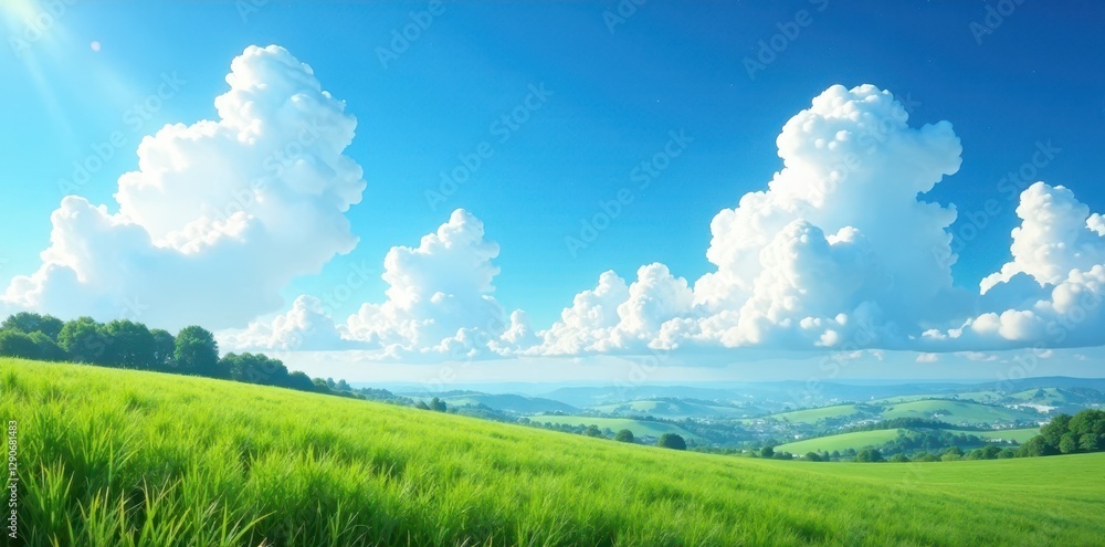 Azure sky, billowing white clouds, idyllic landscape , beautiful, spring Azure sky, billowing white clouds, idyllic landscape , beautiful, spring