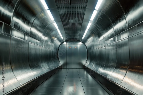Futuristic Metallic Tunnel with Smooth Surface and Bright Lights