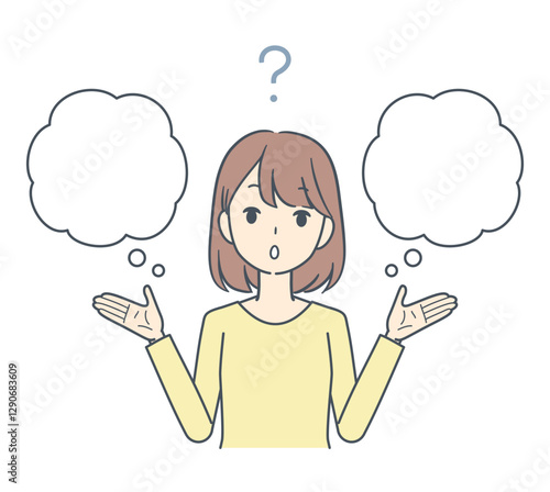 疑問符と共に考え込む女性