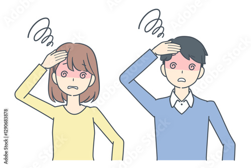 混乱し目が回る男性と女性