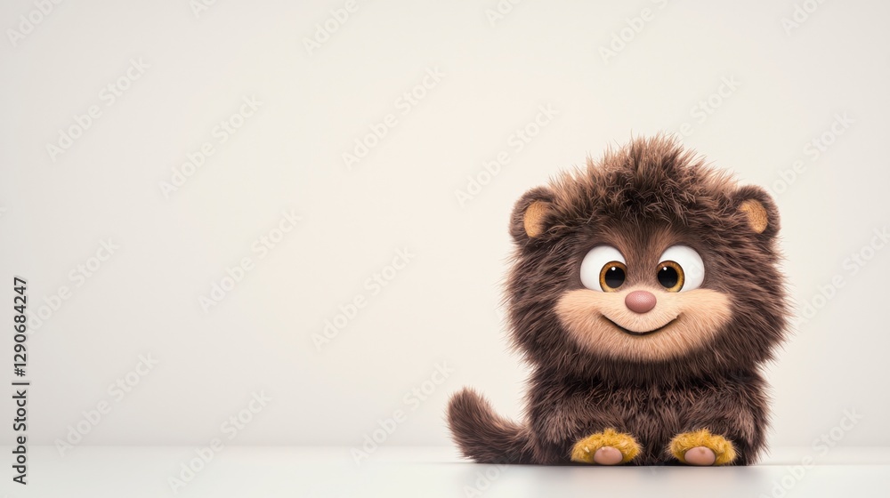 Fototapeta premium Adorable Cartoon Furry Pet Cute Animal Character Happy Playful 3D Render