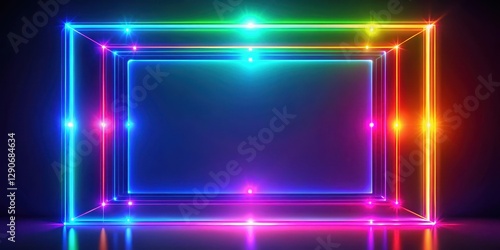 futuristic colorful abstract neon led square border with glowing vibrant shapes and lines in a mesmerizing display of light and color, modern aesthetic, bright colors
