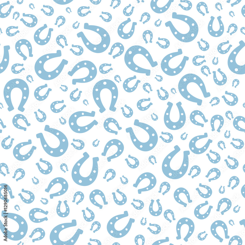 Blue silhouette of lucky horseshoe. Seamless vector pattern. Endless ornament. Isolated colorless background. Glamorous blue horse shoes. St. Patricks Day. Flat style. Repeating symbol of happiness. Blue silhouette of lucky horseshoe. Seamless vector pattern. Endless ornament. Isolated colorless background. Glamorous blue horse shoes. St. Patricks Day. Flat style. Repeating symbol of happiness.