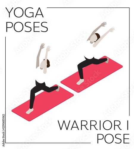 Yoga Pose Warrior I Isometric Vector Set