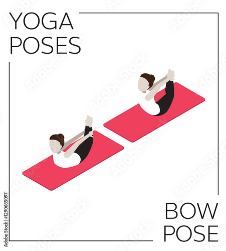 Yoga Pose Bow Isometric Vector Set