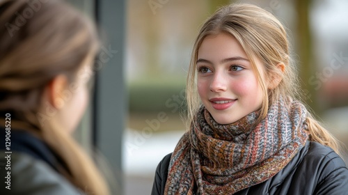 Young Woman in Conversation, Confident and Friendly