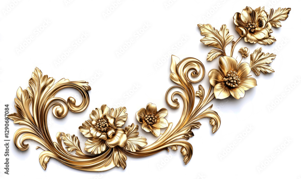 Golden floral ornament on a white background with a clipping path Golden floral ornament on a white background with a clipping path