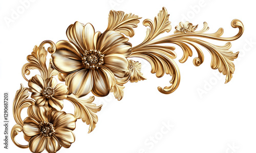 Golden floral ornament on a white background with a clipping path