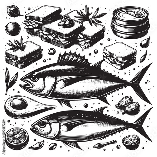 Tuna seafood.Tuna fish vector illustration.