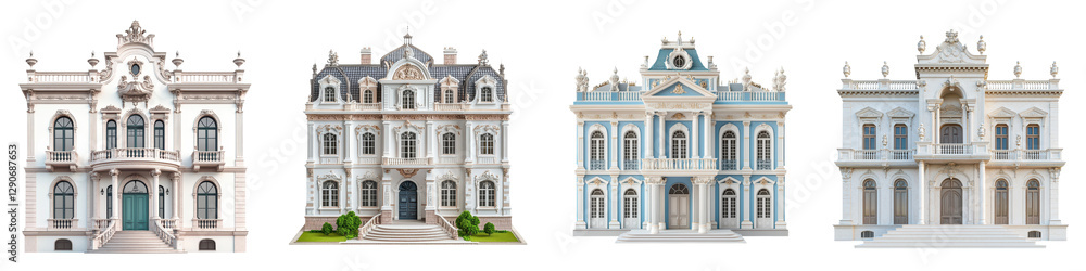 Naklejka premium Stunning collection of highly detailed and ornate Baroque style mansions palaces and historic buildings with intricate architectural features decorative elements and elegant facades