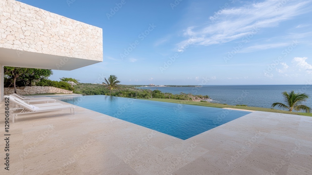 Fototapeta premium Modern villa pool overlooking ocean view