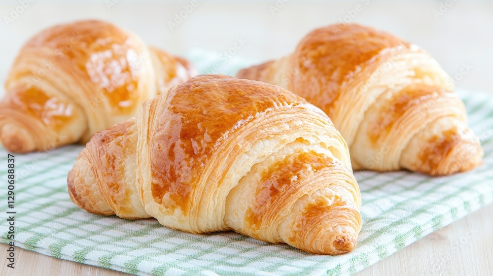 Three croissants on a checkered napkin Three croissants on a checkered napkin