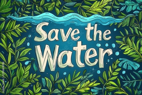 Environmental water awareness banner for World Water Day. Vibrant illustration promoting water conservation with foliage background photo