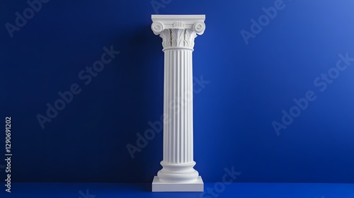 Elegant White Greek Ionic Column on Royal Blue Background