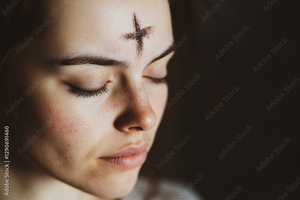 custom made wallpaper toronto digitalClose up portrait of a young woman. Ash Wednesday. Woman with her eyes closed, ash cross marked on her forehead