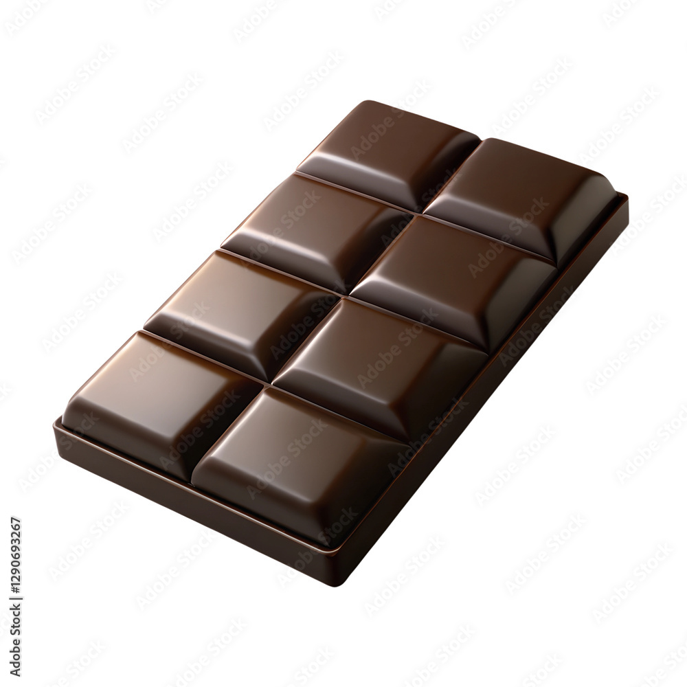 3D Milk Chocolate Bar Isolated on White. Render Brown Chocolate 2x4 Piece. Cartoon plastic style icon 3D Milk Chocolate Bar Isolated on White. Render Brown Chocolate 2x4 Piece. Cartoon plastic style icon
