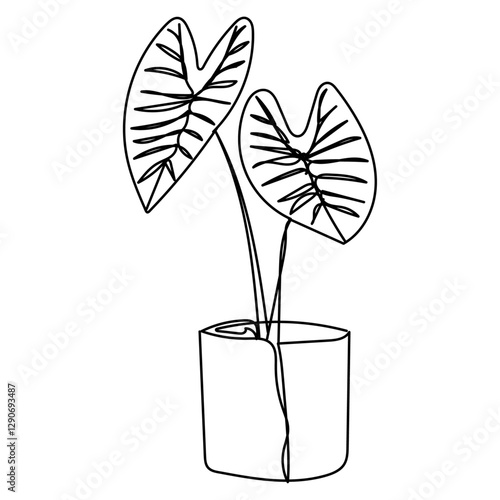 Dessin en ligne continue d'une plante d'intérieur en pot, line art, vecteur