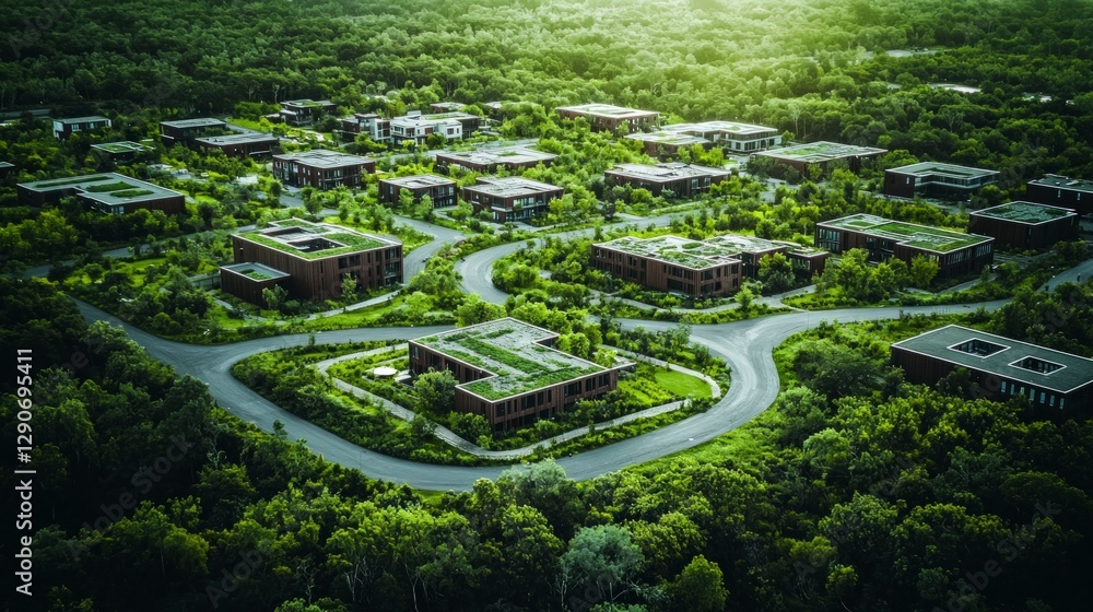 Naklejka premium Aerial View Eco Friendly Sustainable Green City Development