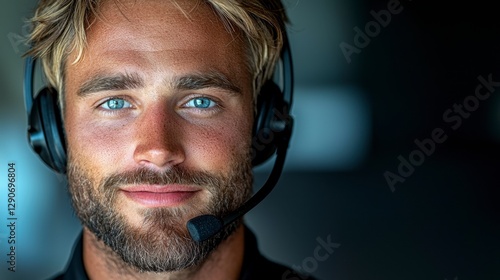 Thoughtful man with headset deep in thought while engaged in online communication in a contemporary office