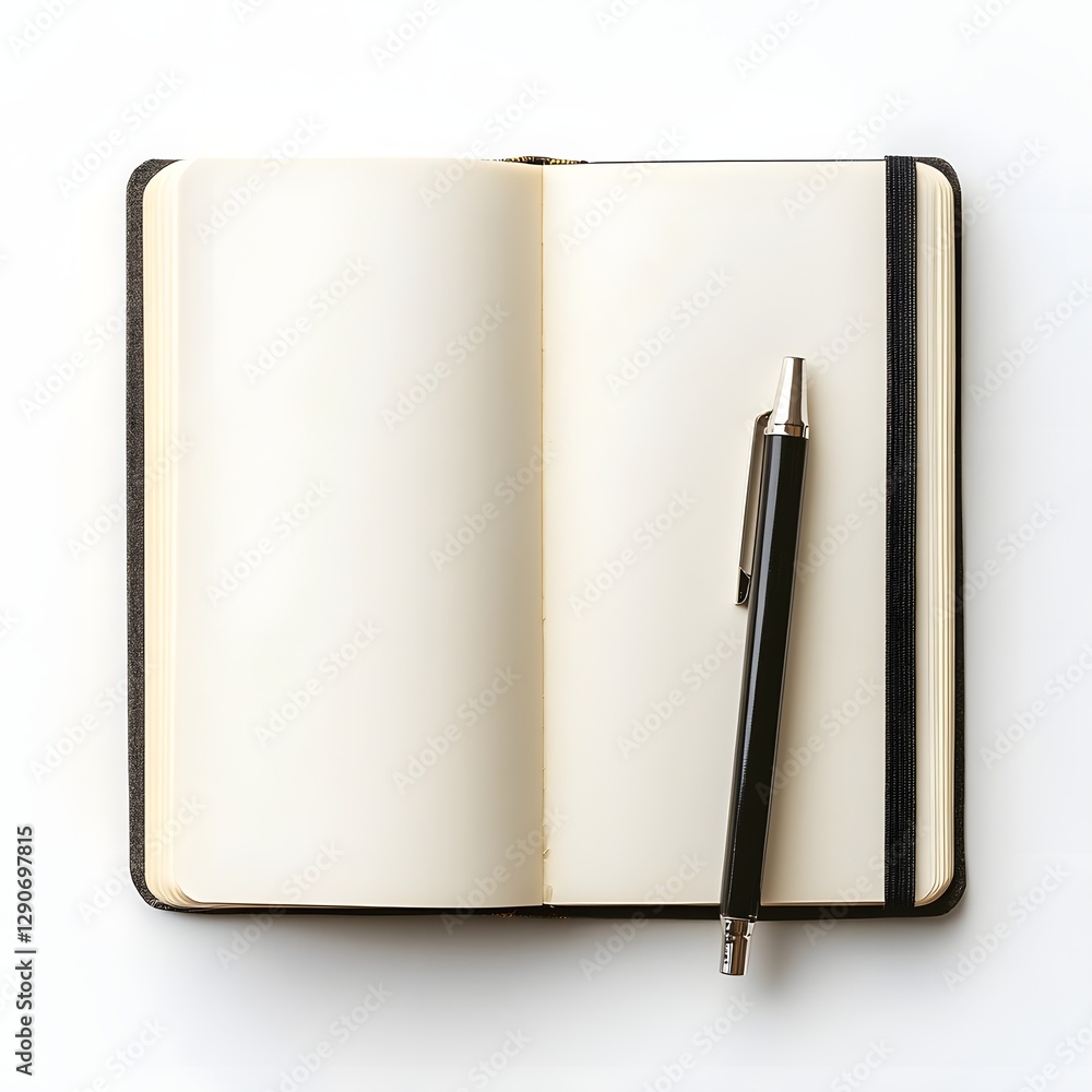 Blank Notebook and Pen on Plain White Background Blank Notebook and Pen on Plain White Background