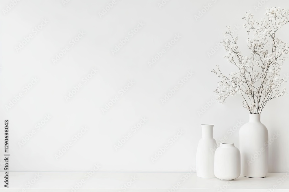 Minimalist design featuring white vases and delicate branches cr Minimalist design featuring white vases and delicate branches cr